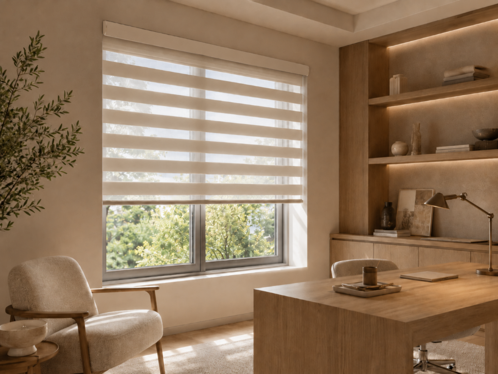 Persiana double vision, alternando privacidade e entrada de luz — Rioma Decor