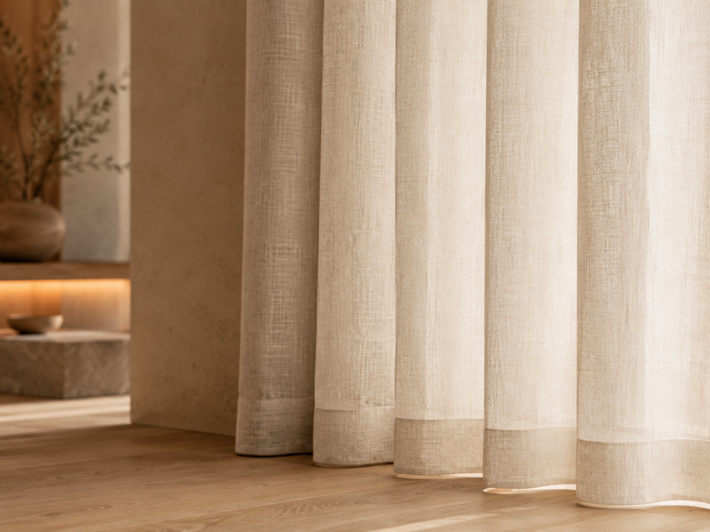 Detalhe de acabamento de barra e instalação de cortina — Rioma Decor