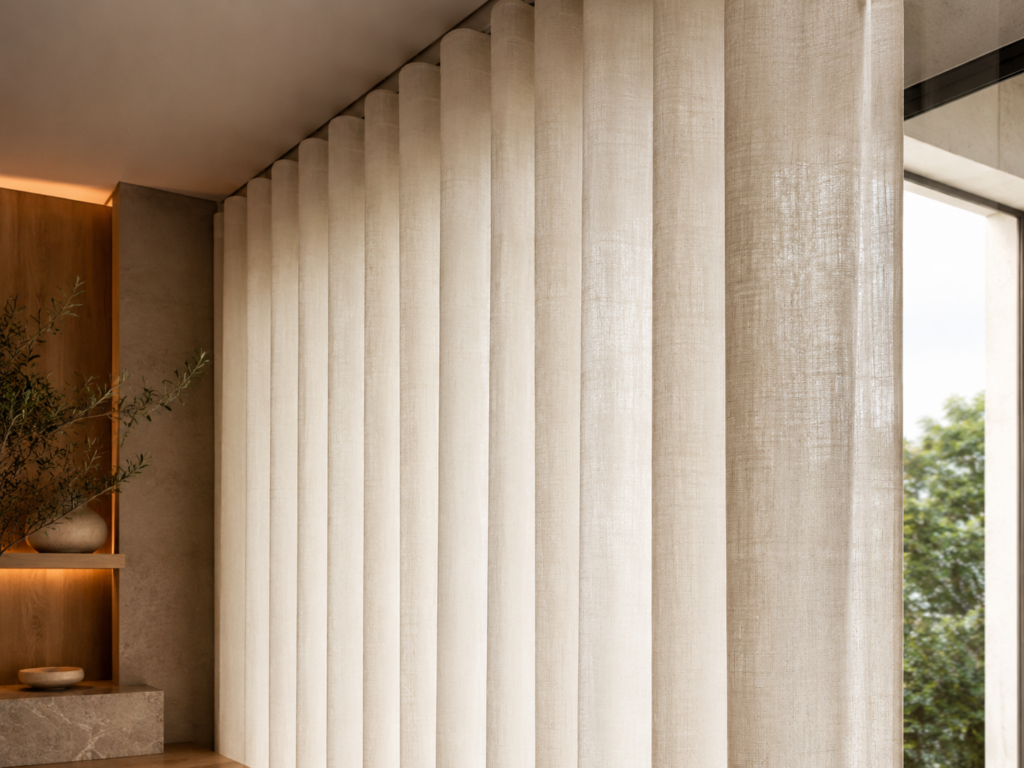 Modelos de cortinas sob medida: wave, prega macho, painel e ilhós — Rioma Decor, Florianópolis