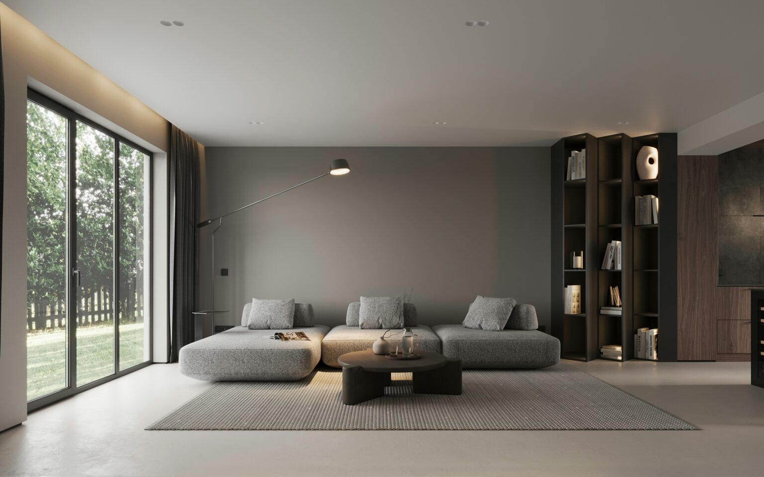 Sala de estar com cortinas de linho sob medida — Rioma Decor, Florianópolis