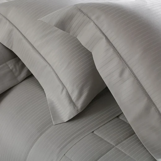 Jogo de Cama Cetim Adamascado 300 Fios Damask Stripes Prata